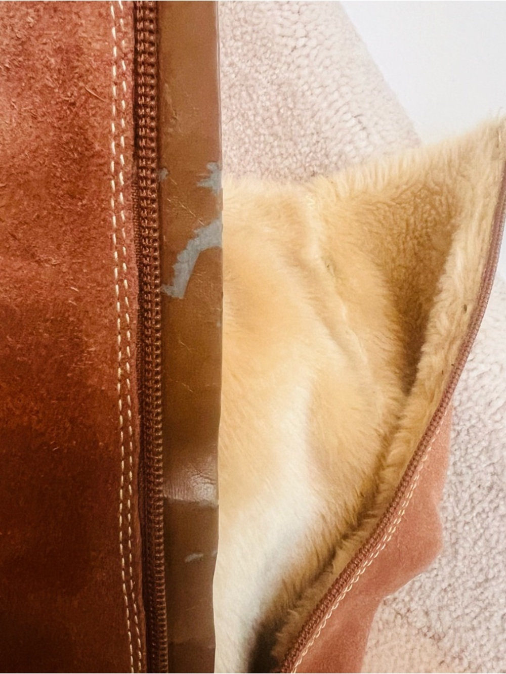 Bear Traps Wendie Women's Brown Suede Knee Boots with Cream Fur Trim Cozy Cabin - Picture 12 of 14